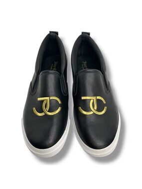Juicy Couture Black Gold Logo Slip-On Platform Sneakers Women’s 8.5 JC-CONGRATS